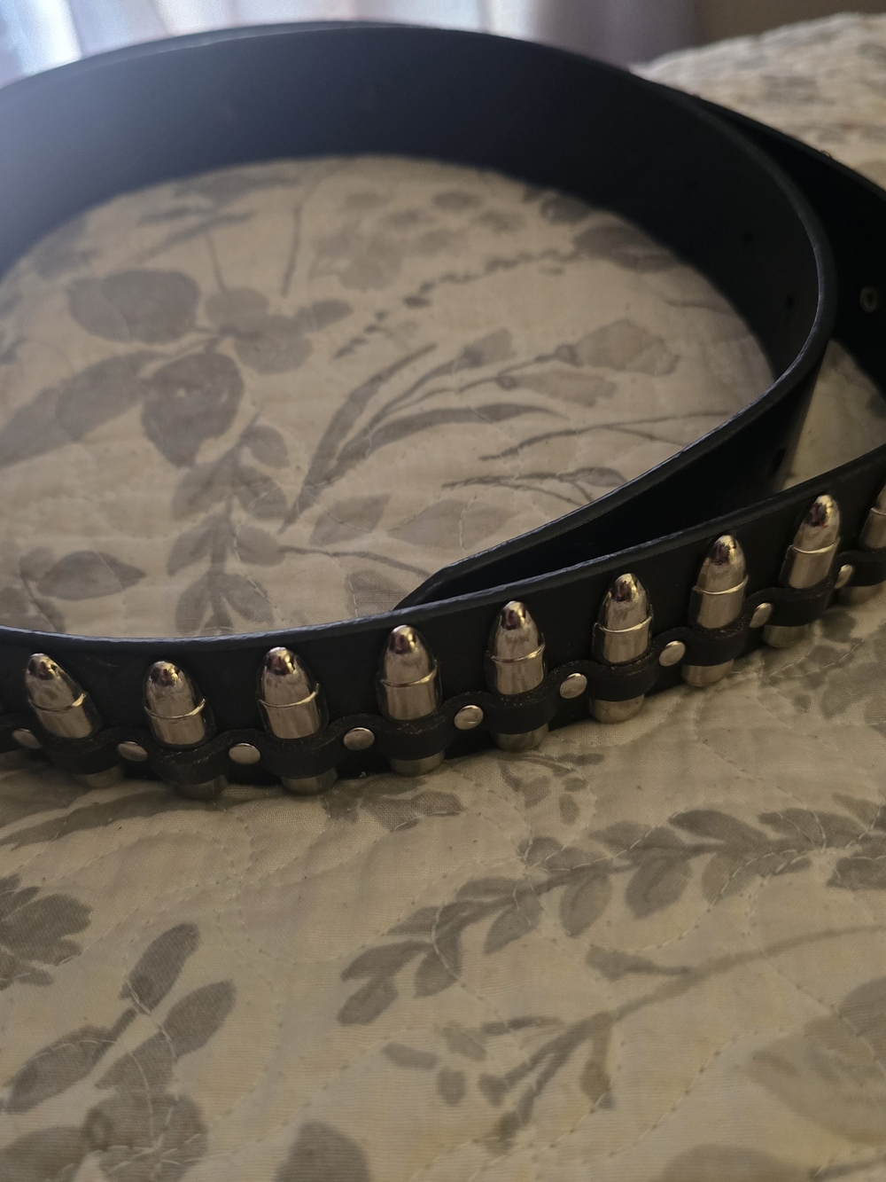 Black Studded Bullet-Accent Leather Belt for Men